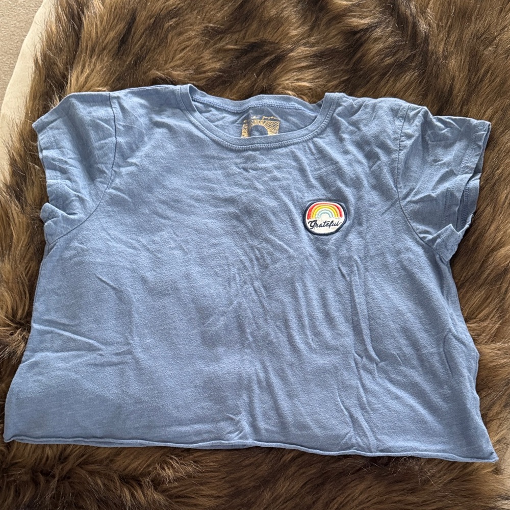 Spiritual Gangster Blue Crop Top with Rainbow Patch